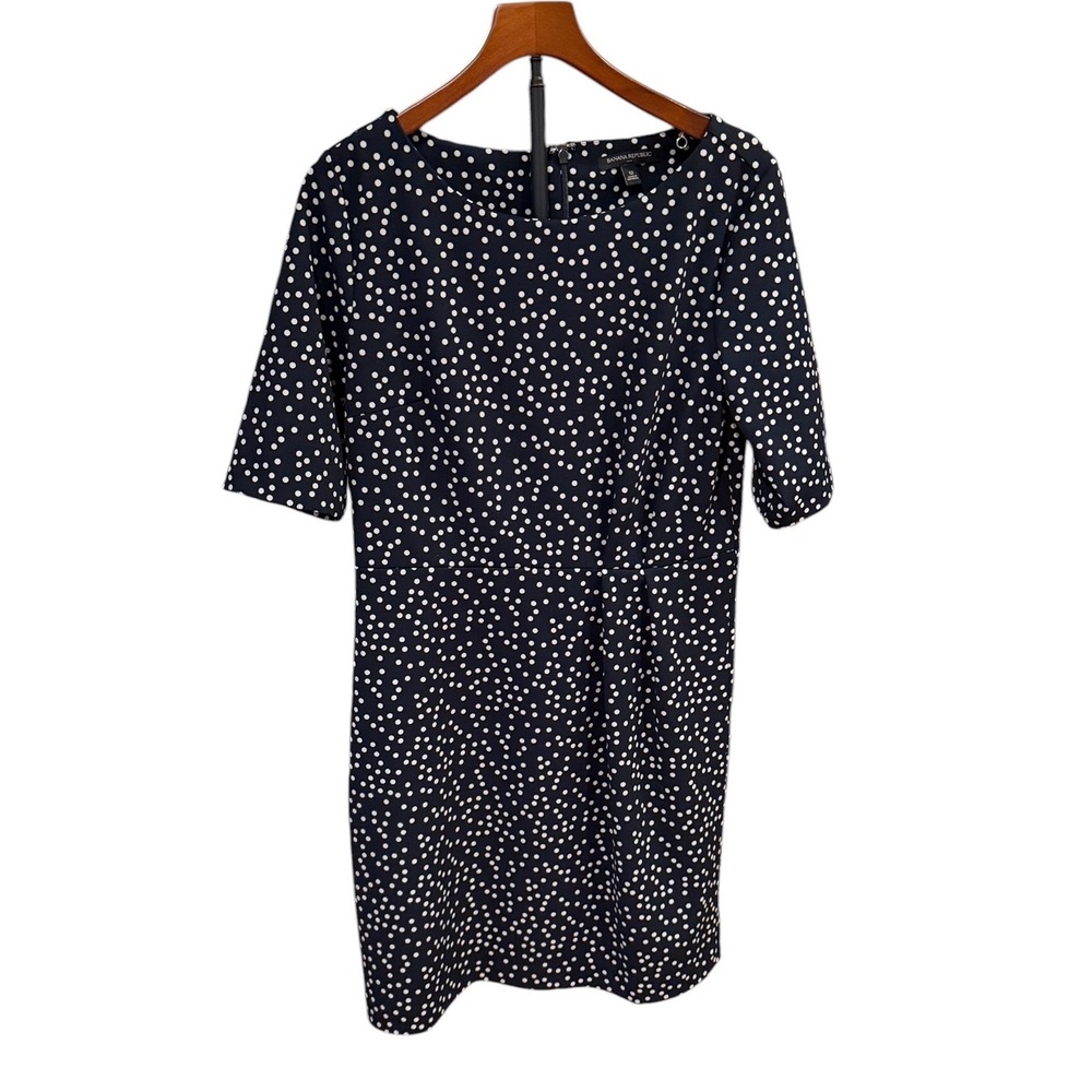 Banana Republic Womens Navy White Polka Prep Dot Gathered Waist Sheath‎ Dress 12